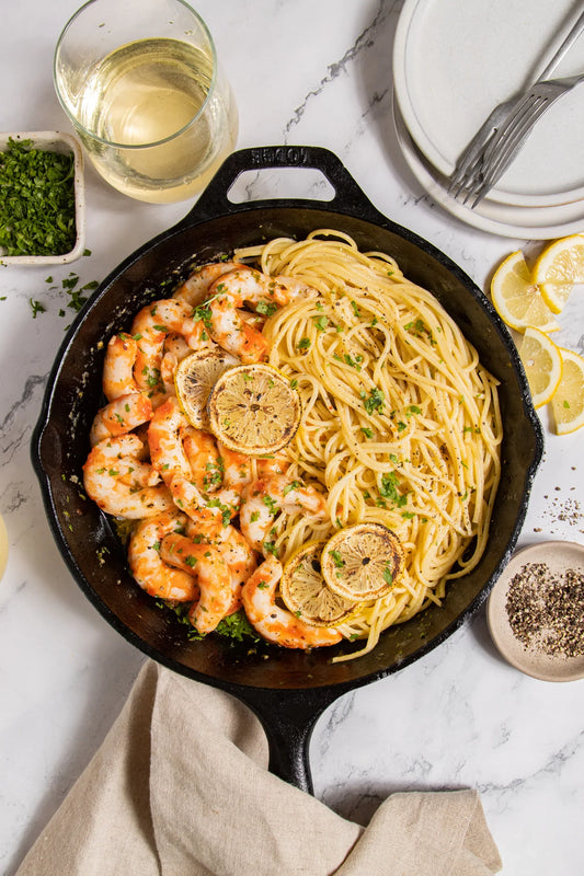 Shrimp Scampi over Yaki-Soba Noodles